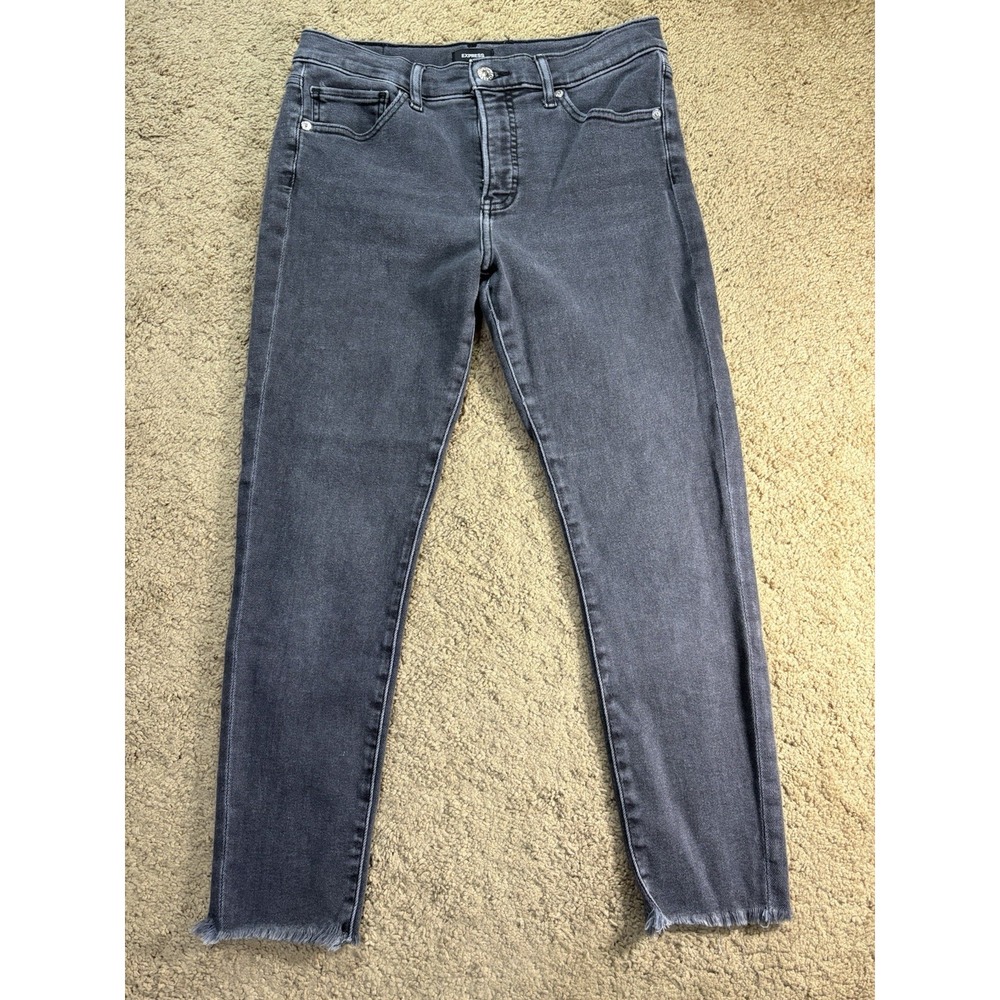 Express Jeans Women 10S Skinny‎ Mid Rise Black Raw Hem Preppy